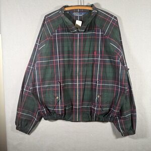POLO by RALPH LAUREN Green Navy Red Plaid Cotton Zip Up Harrington Jacket XL